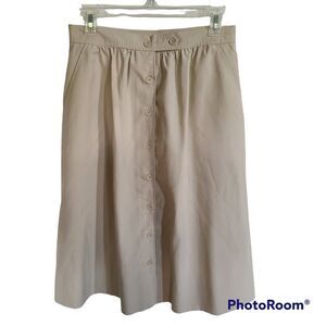 Vintage Corliss A-Line Full Button Front Light Tan Skirt Size 14